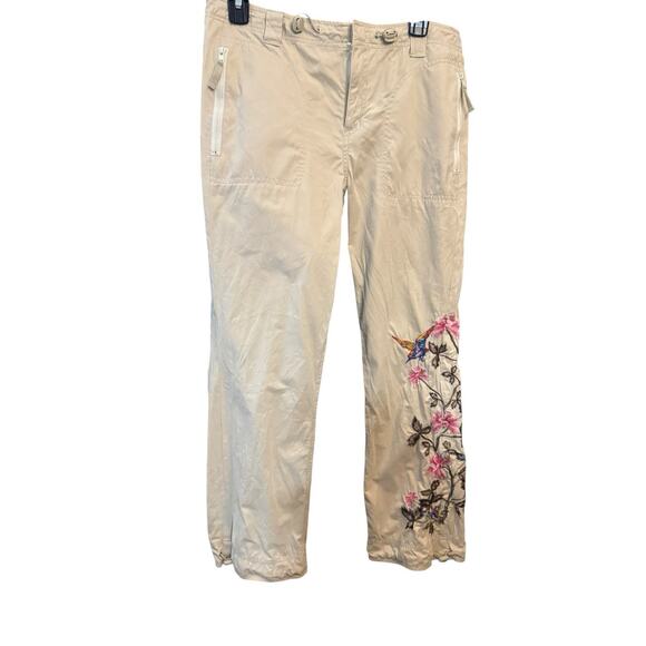 Vintage Y2K Arizona Jeans Embroidered Floral Hummingbird Cargo Pants Size 14 - Picture 1 of 12